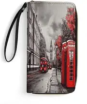 [BFGWK] Large Wallet Novelty Red London Street Printing Long Wallet With Zipper Leather Wallet Suitable For Both Men And Women, style, 19.7x10.5cm, Style, 19.7x10.5cm, 现代