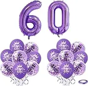 40" Purple Number 60 Balloon & 16p 12" Happy 60th Birthday Balloons for Women Men Lady Birthday Decorations 60 Year,Foil Large Number Balloon Latex Digital Balloons for Him Her 60th Birthday Party