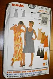 Burda Pattern 8227 Sz 10-24 Dress Cap Sleeves or Sleeveless Sewing Pattern Uncut