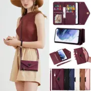 For Samsung S25 S24 S23 S22 S21 FE Ultra Plus Leather Wallet Case Cover w/Strap