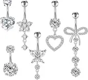 [CHARMONLINE] 14G Belly Button Ring Pink CZ Navel Belly Piercing Jewelry Heart Butterfly Bow Flower Navel Belly Rings 316L Stainless Steel Dainty Dangly Dangling Belly Button Piercing for Women
