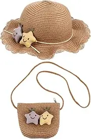 [TEMPNAP] 1set Hat Uv Matching Bag Elegant Beach Sunhat for Boys and Girls Lightweight Woven Design for Outdoor Fun Friends Khaki