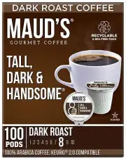 Maud's Dark Roast Coffee Pods 100ct Recyclable Single Serve Pods – 100% Arabi...