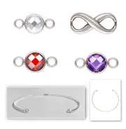 925 Sterling Silver Interchangeable Infinity Birthstones Cuff Bangle Bracelet