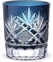 J-Kitchens Retro Kiriko Whiskey Glass Cup, Φ3.1 x H3.5 inches (80 x 90 mm), 9.1 fl oz (280 cc), Orchid Carved, Ink Blue, Current Model