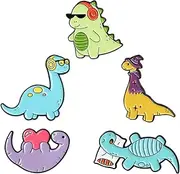 [Bhuuno] 5Pcs Dinosaur Enamel Pins Cartoon Pin Badges for Clothing Bags