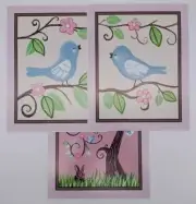 Nursery Art by Little Pig Studios Set of 3 Photo Art Prints Blue Birds Pink Trim