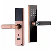 Smart Lock, Tuya Smart Door Lock Fingerprint Password IC Card Keyless Remotely Unlock Use AA Battery Support 8 Language Voice,for Bedroom Hotel Office Apartment(24x110 7045,Red Bronze) FANDIAO