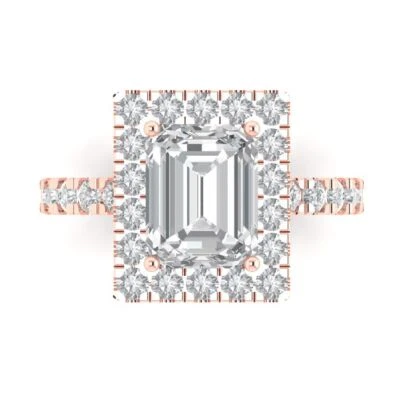 3.84 CTW Emerald Cut Simulated Diamond - 14K Rose Gold Solitaire w/ Accents Ring