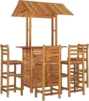 vidaXL Solid Wood Acacia Garden Bar Set 5 Piece Outdoor Patio Backyard Terrace Balcony Bistro Bar Table and Stool Wooden Dining Set