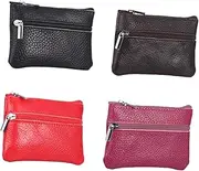 [Beaupretty] Mini Leather Purse Zipper Bag for Men Slim Design Portable Storage for Cash and Cards for Daily Use Travel School and Shopping Coffee Color