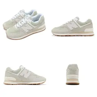 【NEW BALANCE】休閒鞋 574 女鞋 綠 白 麂皮 拼接 緩震 經典 NB 運動鞋(WL574QD2-B)