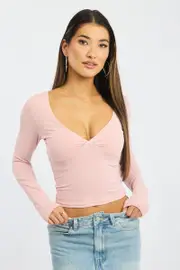 Pink Supersoft Top Long Sleeve Cross Over - Size 16XL, Women's T-shirt