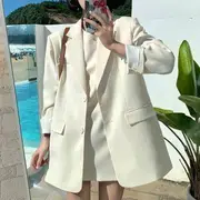 Plain Single-Breasted Blazer / Sleeveless Mini A-Line Dress Blazer - Almond - One Size
