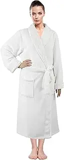[LINENOVA] Fleece Flannel Robe Night Gown for Women & Men, Soft Warm Fluffy Long Spa Bath Robe Shawl Collar with Pocket