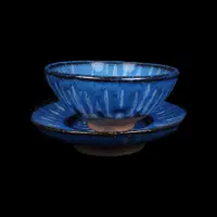 在飛比找蝦皮商城精選優惠-《博古珍藏》宋．建窯寶石藍釉茶盞(碗)托．早期收藏．老件茶杯