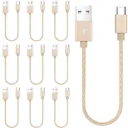 10 Pack 20cm Short Data Transfer Charger Charging USB Type C Phone Tablet Cable Cord Bulk Braided Gold Nylon