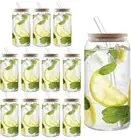 HOMBERKING Glass Cups with Bamboo Lids and Straws 11 pcsSet, 20oz Can Shaped Gla