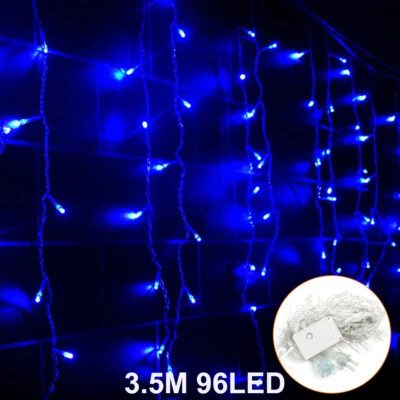 96LED Fairy Icicle Curtain Fairy Lights Party Indoor Outdoor Xmas Home Lamp Blue