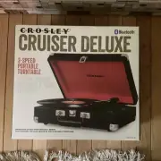 New Crosley CR8005DBK Black Cruiser Deluxe 3-Speed Turntable Bluetooth