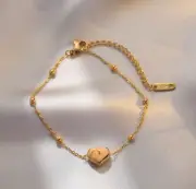 Rose Gold Titanium Love Heart Beaded Chain Charm Foot Ankle Bracelet Anklet