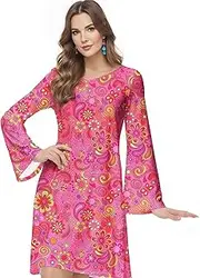 [Bopika] 60s 70s Hippie Disco Dress Costume Women's Retro Disco Outfit Women Halloween Floral Dresses