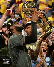 [Photofile] Lebron James with the NBA Championship Trophy Game 7 of the 2016 NBA Finals Sports Photo