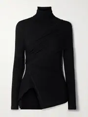 [HELMUT LANG] HELMUT LANG - Draped Stretch-lyocell Jersey Turtleneck Top - Black - medium medium Black