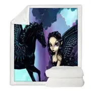 Black Wings Fairy and Dark Pegasus Throw Blanket