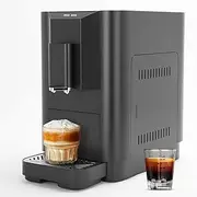 Milpoog Fully Automatic Espresso Machine,Compact Automatic Espresso Machine with Grinder, Touch Screen, 4 Coffee Varieties for Home and Office,Black（ES320 ）