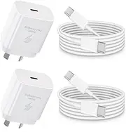 FOSION 25W Super Fast Charger Set 2 Pack, USB C Wall Charger with 2M USB C to C Cable, USB C PD 3.0 Fast Charging Plug Cube Block for Galaxy S24/S23/S22/Note 20, iPhone 15/14/13