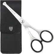 3 Swords Germany – professional NOSTRIL NOSE and EAR HAIR SCISSORS trimmer, stainless steel, straight blade rounded tip with black case for men and women