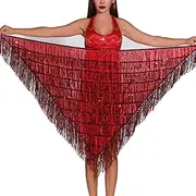 [HAMKVBPR] Belly Dance Hip Scarf Belly Dance Hip Towel Sequins Tassel Triangle Hip Wrap Waist Towel for Women