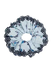 Damson Madder Edge Statement Floral Cotton Scrunchie - Blue ONE SIZE