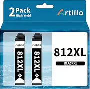 [Artillo] 812XL Black Ink Replacement for Epson 812XL Ink Cartridges Black 812 XL T812 T812XL for Workforce Pro WF-3820 WF-3825 WF-4830 WF-4835 WF-7830 WF-7840 WF-7845 Printer (2 Black)