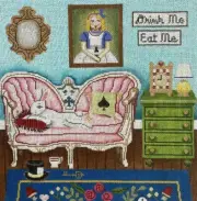 Needlepoint Handpainted Gayla Elliot Bunny With Alice in Wonderland