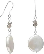 [JewelryWeb] 925 Sterling Silver French Wire Earrings Cultured Freshwater Baroque Pearl Labradorite Drops Stud Earring for Women