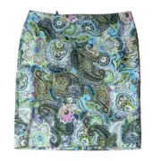 Talbots Pencil Mini Skirt 16 Multicolor Paisley Preppy Maximalism Office Short