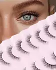 Natural Wispy False Eyelashes, Soft Flared & Fluffy Strip Lashes, Reusable, 7 Pa