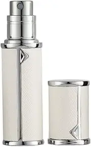 Yeejok Perfume Atomizer for Travel, Portable Mini Refillable Empty Perfume Bottles, Leakproof Cologne Container Perfume Spray Bottle for Men Women, 5ml Scent Pump Case with Leather Case-White(Silver)