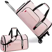 [Vessgra] Rolling Garment Duffle Bags for Travel, Pink-Detachable Trolley, Convertible