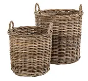 Amalfi Aubusson Rattan Baskets Set of 2 Woven Laundry Storage For Planter Pot Clothes