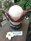 Bali Coco Palm Leaf Table Lamp lotus plant design - red mahogany & brown tones