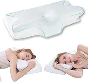 Upgraded Memory Foam Cervical Pillow - Neck Pain Relief Ergonomic Bed Pillow for Side&Back&Stomach Sleepers Ergonomic Pillow with Adjustable Height Detachable & 3D Breathable Cover-White