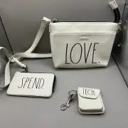 Rae Dunn 3Pc Set LOVE. SPEND. TECH. EarPod Case White BN FREE SHIPPING