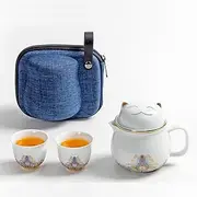 DEARART Beautiful Tea Cup Portable Set, 300ml Mug and 2-Cups, Wide Mouth Easy to Clean Keep Tea Hot, Steeping Loose Leaf Tea Bag, Cute Cat, White