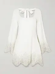 [Clio Peppiatt] Clio Peppiatt - Embellished Scalloped Stretch-tulle Mini Dress - Ivory - XL XL Ivory