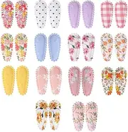 28 Pcs Solid Striped Floral Print Non-Slip Wrapped Snap Hair Clips for Toddler Girls, Lined Fabric Hairpins, Cute Floral Hair Clips