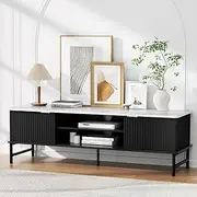 Artiss TV Unit Cabinet Entertainment Units, 140cm Length Stand Table Cabinets Storage Shelf Organiser Cupboard Home Living Room Bedroom Furniture, with Cable Management Holes Black