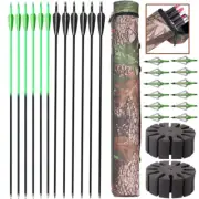 12pcs Fiberglass Carbon Arrows Set Broadheads Hunting Target Recurve Bow Quiver